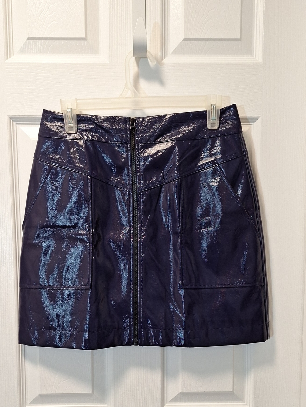 Rebecca Minkoff Purple Vinyl Front-Zip Mini Skirt